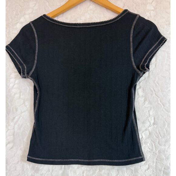 Free People Lot of 2 Short Sleeve Crop Tops Cream Henley / Black Scoop XS / S - Picture 6 of 16